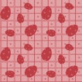 Seamless Easter pattern with red decorated eggs on checkered background. Festive spring holiday repeat design Royalty Free Stock Photo