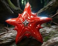 a red star shaped object sitting on top of a rock Royalty Free Stock Photo