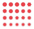 Red starburst badges set. Sunburst price labels.