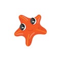 Red starfish with shiny eyes. Funny sea star with shiny eyes. Cartoon character of marine creature. Colorful flat vector Royalty Free Stock Photo