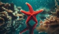 Red starfish under water. Royalty Free Stock Photo
