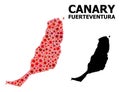 Red Starred Pattern Map of Fuerteventura Island