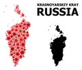 Red Starred Pattern Map of Krasnoyarskiy Kray