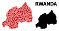 Red Starred Pattern Map of Rwanda