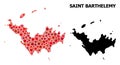 Red Starred Pattern Map of Saint Barthelemy