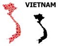 Red Starred Pattern Map of Vietnam