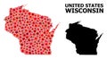 Red Starred Pattern Map of Wisconsin State