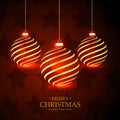Red stars background with hanging golden christmas balls Royalty Free Stock Photo