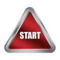 Red start button. Metallic triangle shape. Launch action Vector. Initiative process symbol. Royalty Free Stock Photo