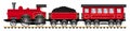 Red steam locomotive with personal wagons