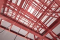 Red steel framework building indoor blurred view rendering Royalty Free Stock Photo