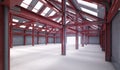 Red steel framework building indoor perspective view Royalty Free Stock Photo