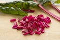 Red stemmed chard cut into pieces