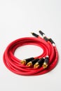Red stereo RCA audio cables Royalty Free Stock Photo