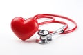 Red stethoscope in shape of heart on a white background. Generative AI Royalty Free Stock Photo