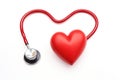 Red stethoscope in shape of heart on a white background. Generative AI Royalty Free Stock Photo