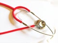 Red stetoscope with white background