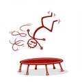 Red Stick Figure Performing Backflip on Trampoline Royalty Free Stock Photo