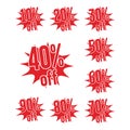 Red stickers, percentage of discount from the price. Royalty Free Stock Photo