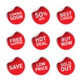 Red stickers and text Hot Deal, Buy Now, Best Choice