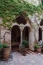 Red stone column in countryard of Villa Cimbrone garden , in Ravello, Amalfi Coast, Italy Royalty Free Stock Photo