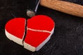 Red stone heart broken by hammer Royalty Free Stock Photo