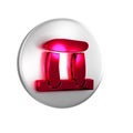 Red Stonehenge icon isolated on transparent background. Silver circle button.