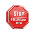 Red stop construction ahead road sign isolated transparent background Royalty Free Stock Photo