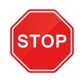 Red Stop glossy Sign isolated on white background. Traffic regulatory warning stop symbol. Vector illustration, EPS10.