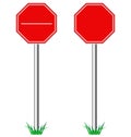 Red STOP road signs with grass isolated on white Royalty Free Stock Photo