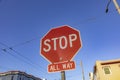 Red stop sign with   all way Royalty Free Stock Photo