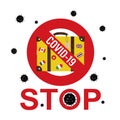 Red Stop sign andretro suitcase covid-19 pandemic. Ban on flights, movements and travels. Global virus Royalty Free Stock Photo