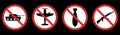 Red Stop Sign Military Weapon Glyph Pictogram Collection. No War Symbol Silhouette Icon Set. No Army Only Peace Symbol