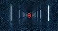 Red Stop Sign in Blue Digital Tunnel with White Lights Royalty Free Stock Photo
