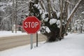 Red stop sign in a snowy environment. Royalty Free Stock Photo