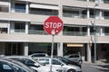 Red Stop sign in the street in Porto, Portugal