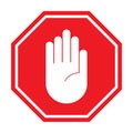 Red stop sing icon vector roadsign with hand symbol for graphic design, logo, website, social media, mobile app, UI Royalty Free Stock Photo