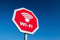 Red stop traffic sign forbidding the use of Wi-Fi and other wireless communication technologies like 5G Royalty Free Stock Photo