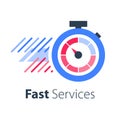 Red stopwatch in motion, fast services, running time, timely delivery Royalty Free Stock Photo