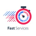 Red stopwatch in motion, fast services, running time, timely delivery Royalty Free Stock Photo