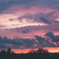 red storm clouds over meadow with green grass - vintage effect Royalty Free Stock Photo