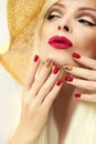 Red straw nail design. Royalty Free Stock Photo