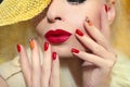 Red straw nail design. Royalty Free Stock Photo