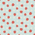 Red strawberries on blue seamless vector pattern Royalty Free Stock Photo