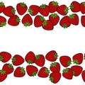 Red strawberries double horizontal border on white fruit illustration Royalty Free Stock Photo