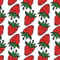 Red strawberries, hand drawn doodle on white background