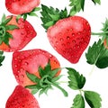 Red strawberries wild fruit. Seamless background pattern. Fabric wallpaper print texture.
