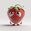 a red strawberry with eyes and a green leaf on top of it. Royalty Free Stock Photo