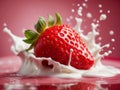 red strawberry fresh ripe fruit splashing in yogurt Royalty Free Stock Photo