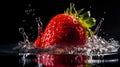 Red strawberry fruit falling at the water surface. Water splash explosion Royalty Free Stock Photo